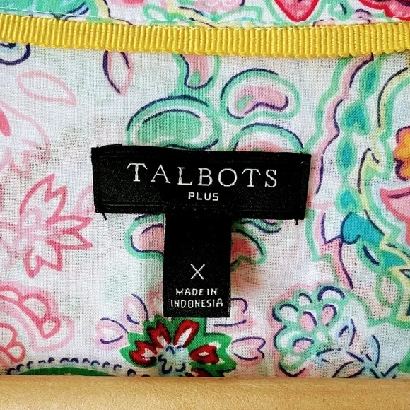 Talbots Pink & Green Paisley Floral Button Down Collared Cotton Shirt Size X - Picture 3 of 14